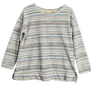 Christopher & Banks Top Womens Large Striped 3/4 Sleeve Round Neck Casual Terry